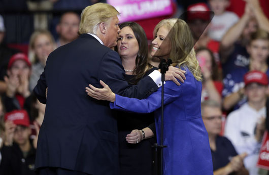 Trump in midterms finale salutes Rush, gets upstaged by his top women aides