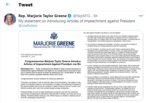 Georgia Rep. Marjorie Taylor Greene files articles of impeachment against Biden
