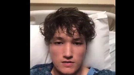 College golfer who has serious heart condition after Covid jab posts video from hospital bed