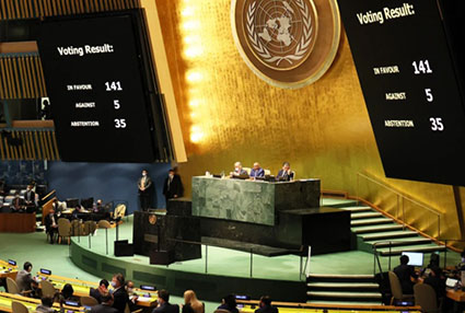 Only 4 back Russia in UN vote; China abstains; USA imports 710,000 barrels of Russian oil daily
