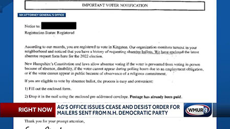 New Hampshire AG issues cease and desist order on Democrat ballot mailers